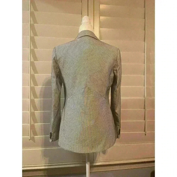 Veronica Beard Dickey Blazer Size 4 Jacket White Navy Stripe Single One-Button - Picture 3 of 6